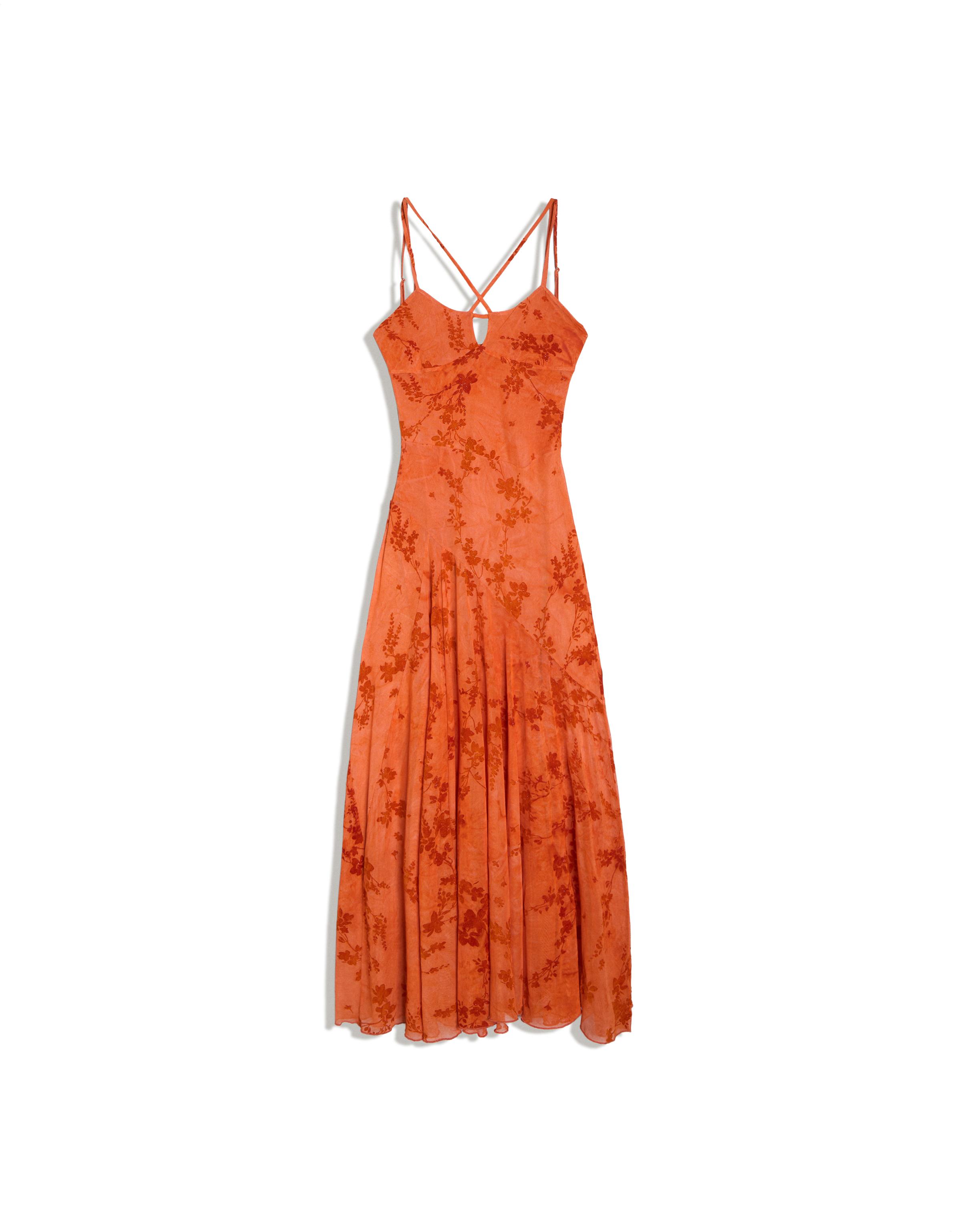Midi dress with flocked tulle straps — Orange