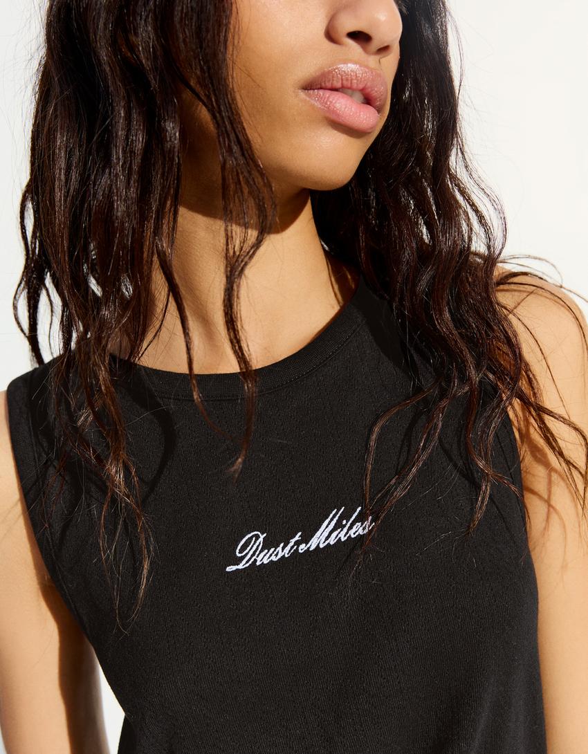 Koszulka na ramiączkach z nadrukiem-Czarny