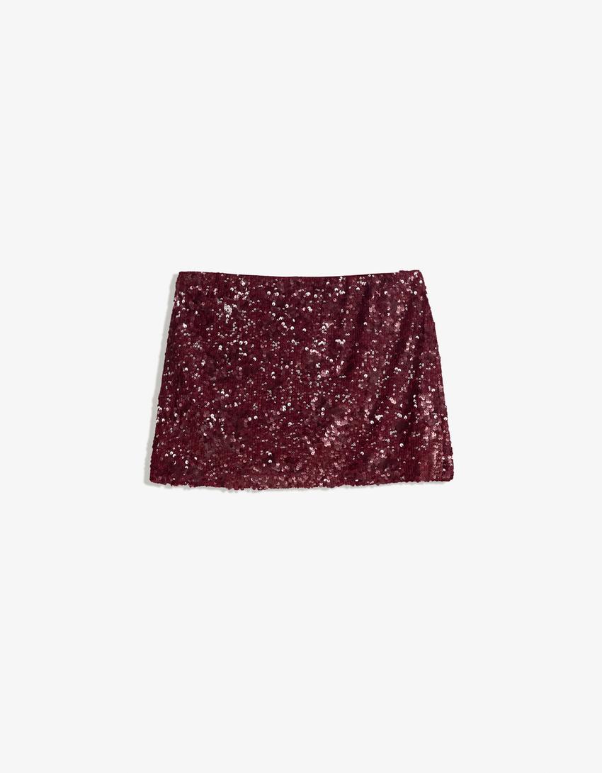 Mini-jupe à paillettes-Bordeaux