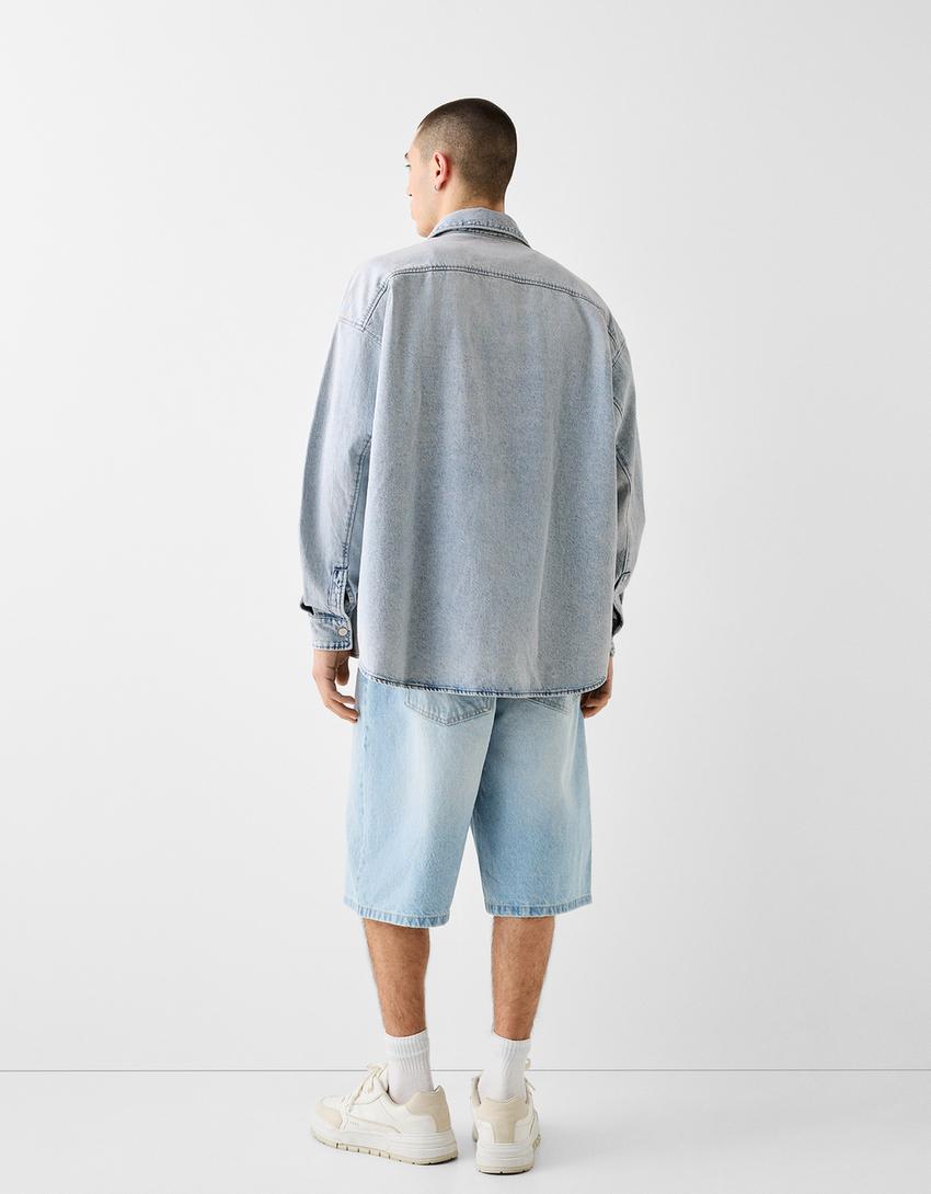 Long sleeve oversize denim shirt-Light blue