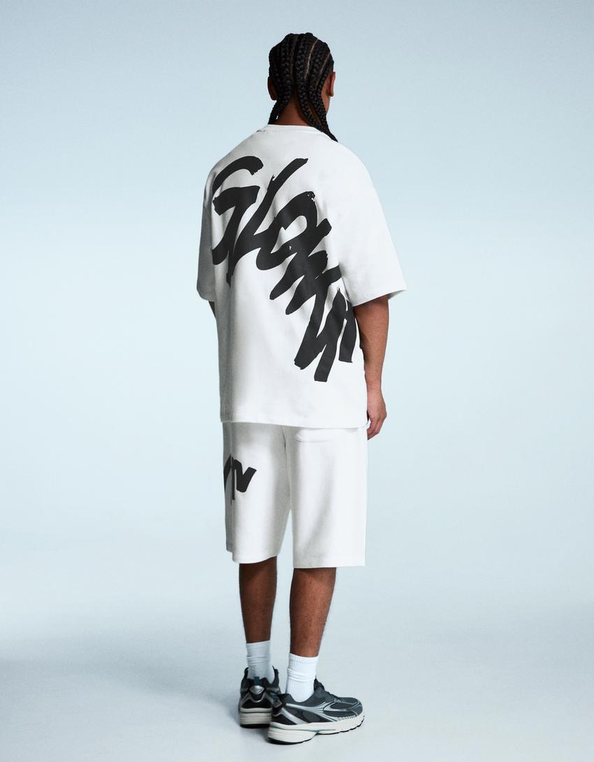 Printed short sleeve plush T-shirt-White