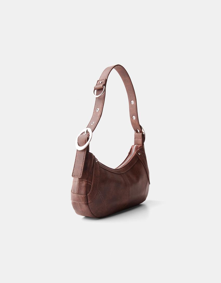 Sac à bandoulière surpiqué-Marron-4