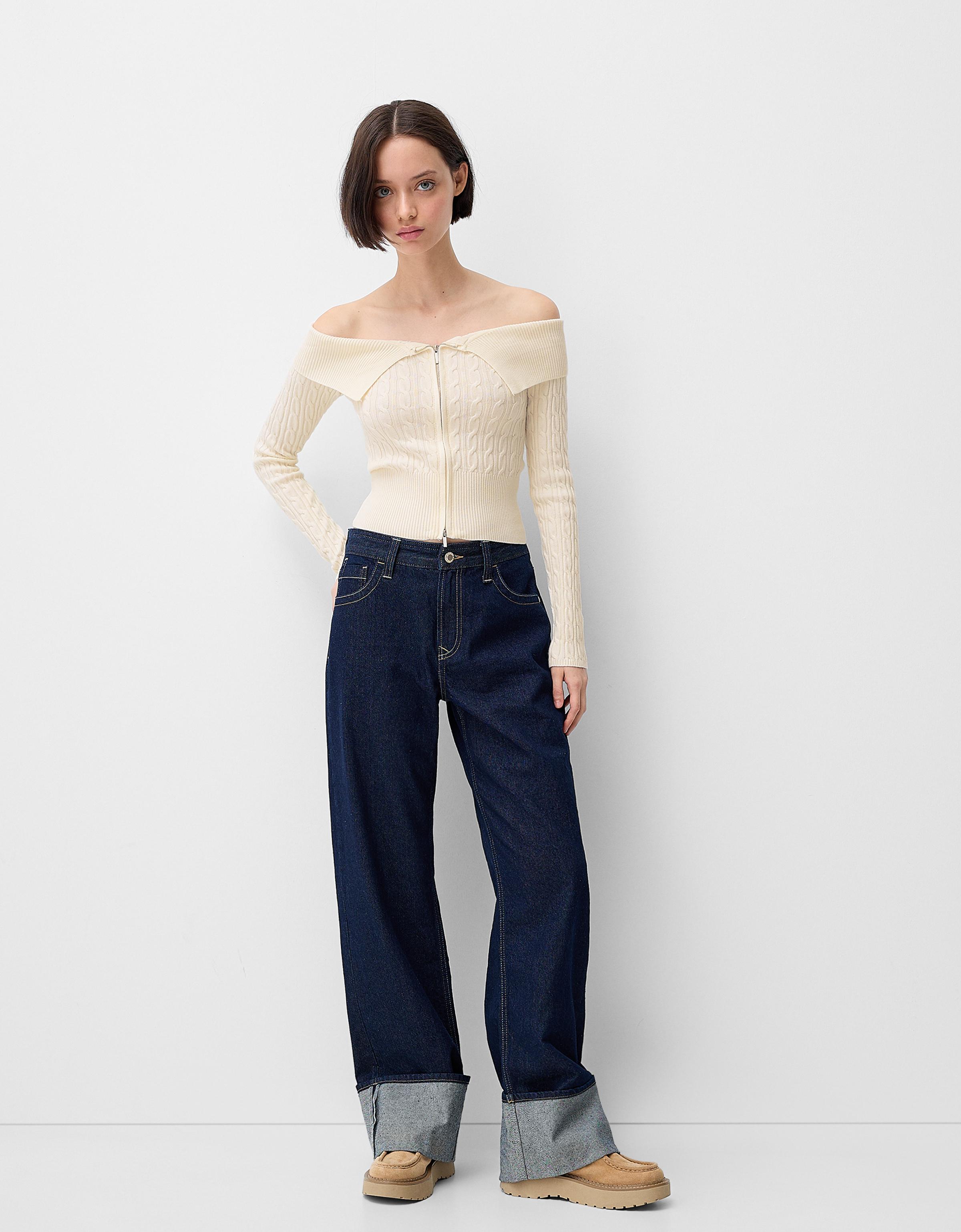 Gilet Bardot fermeture Éclair torsades - Femme | Bershka