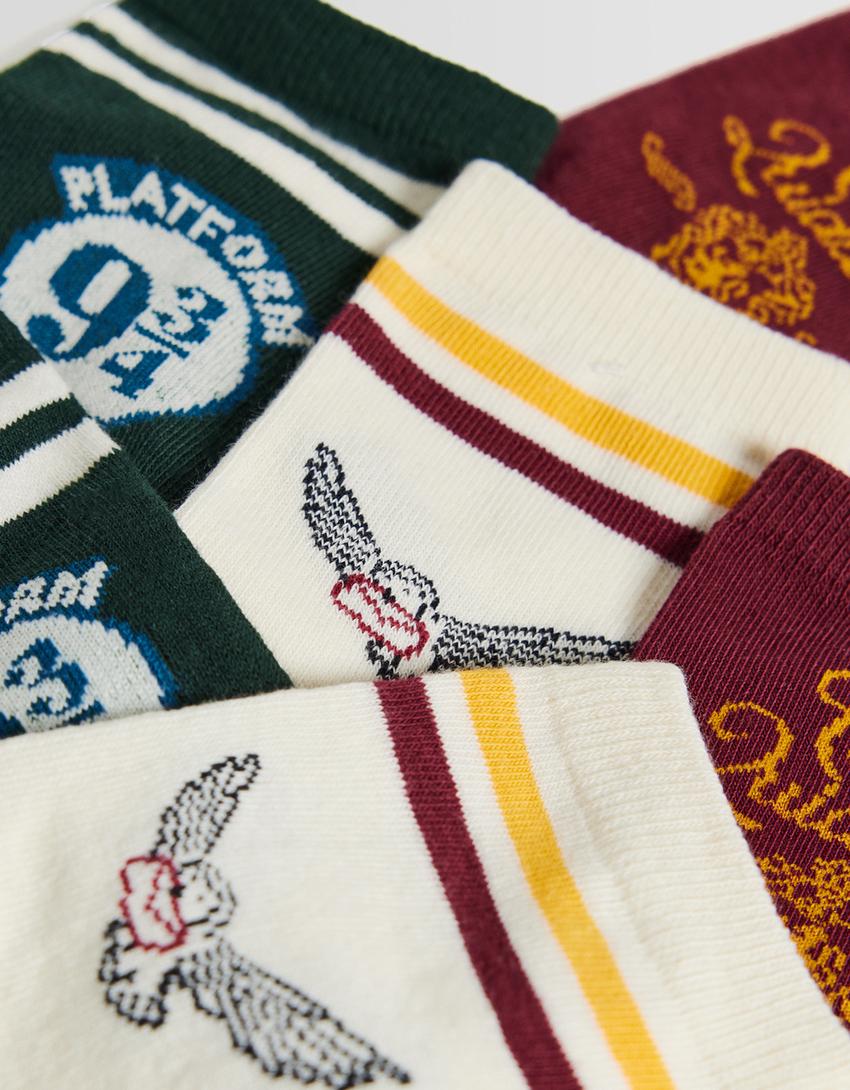 Pack 3 pares de meias Harry Potter padrão-Grená-2