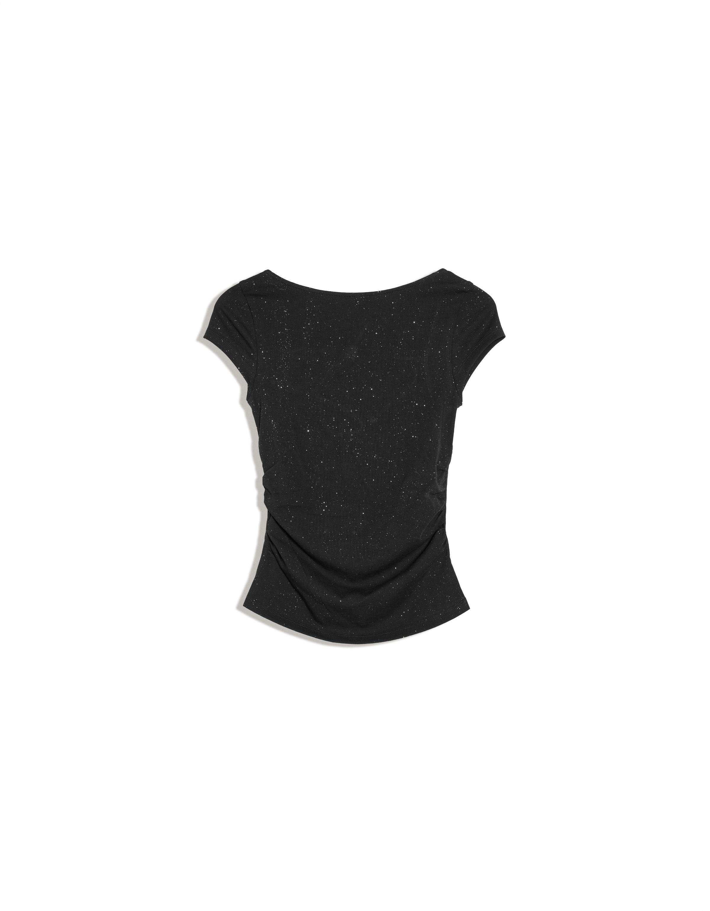 Boat neck T-shirt with knot back — Black