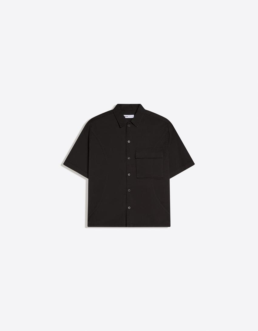 Camisa manga corta boxy-Negro