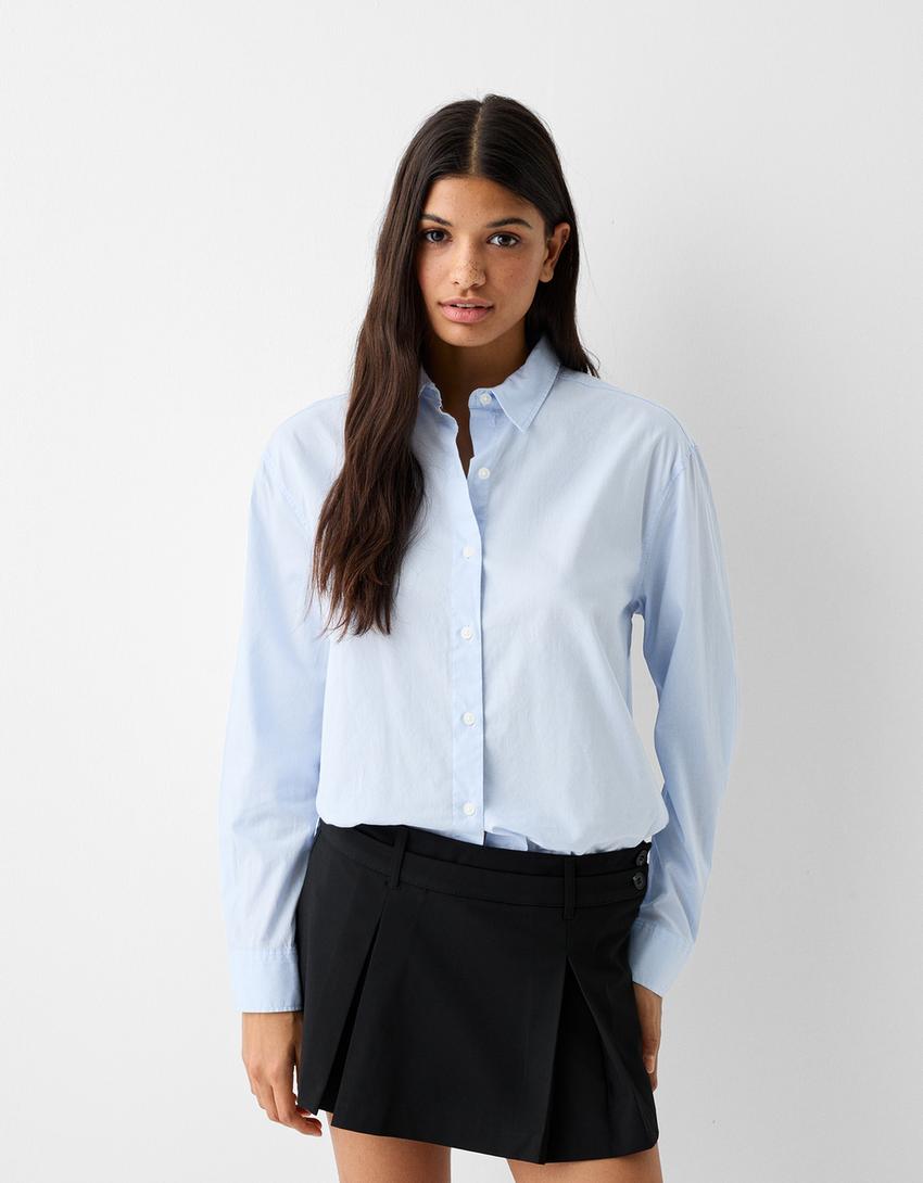 Long sleeve poplin shirt-Light blue-0