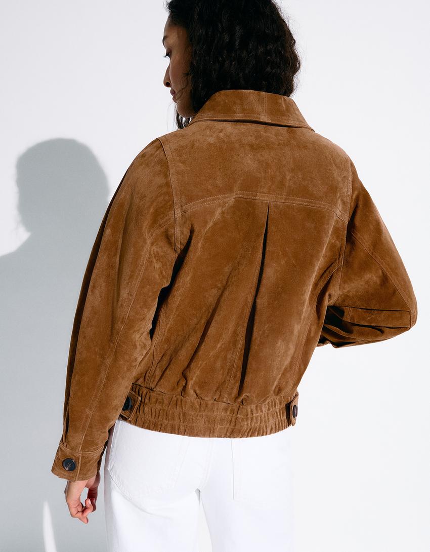 Jacke aus Leder und Wildleder-Braun