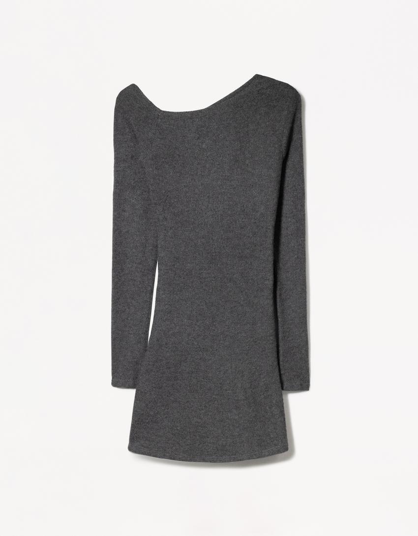 Soft touch mini dress with an asymmetric neckline-Dark grey-5