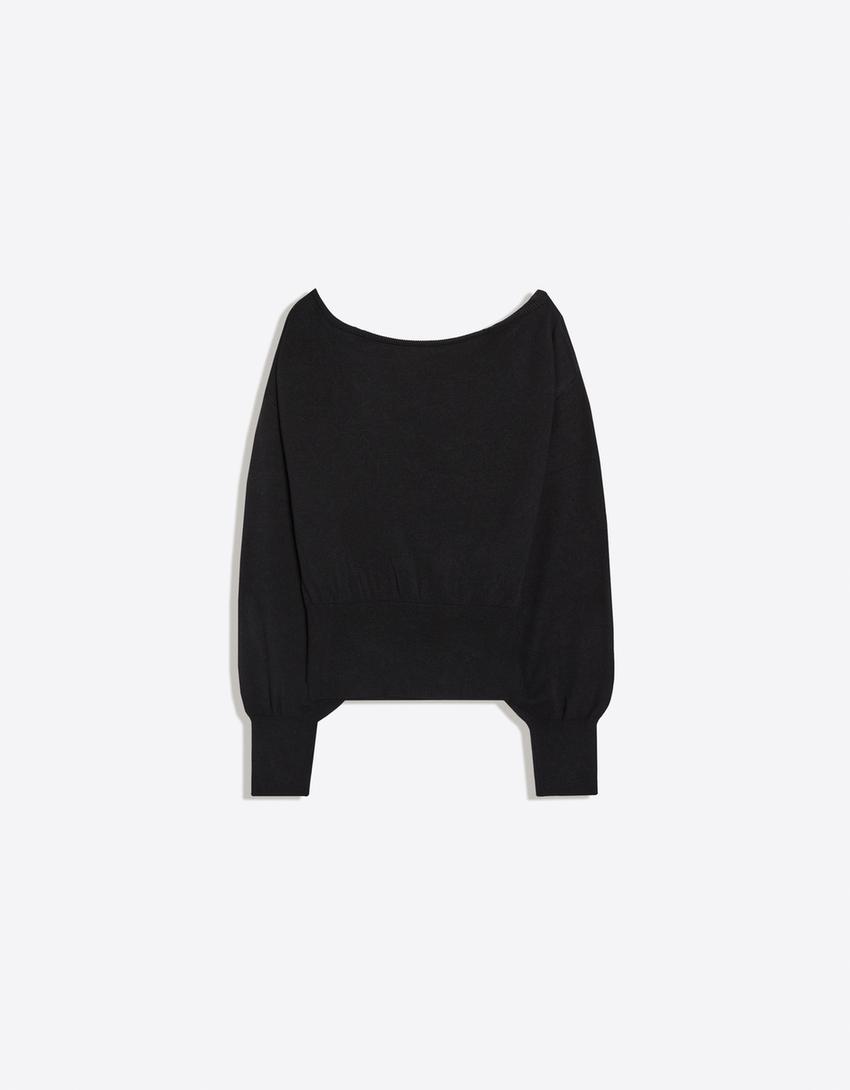 Pullover mit asymmetrischem Ausschnitt-Schwarz