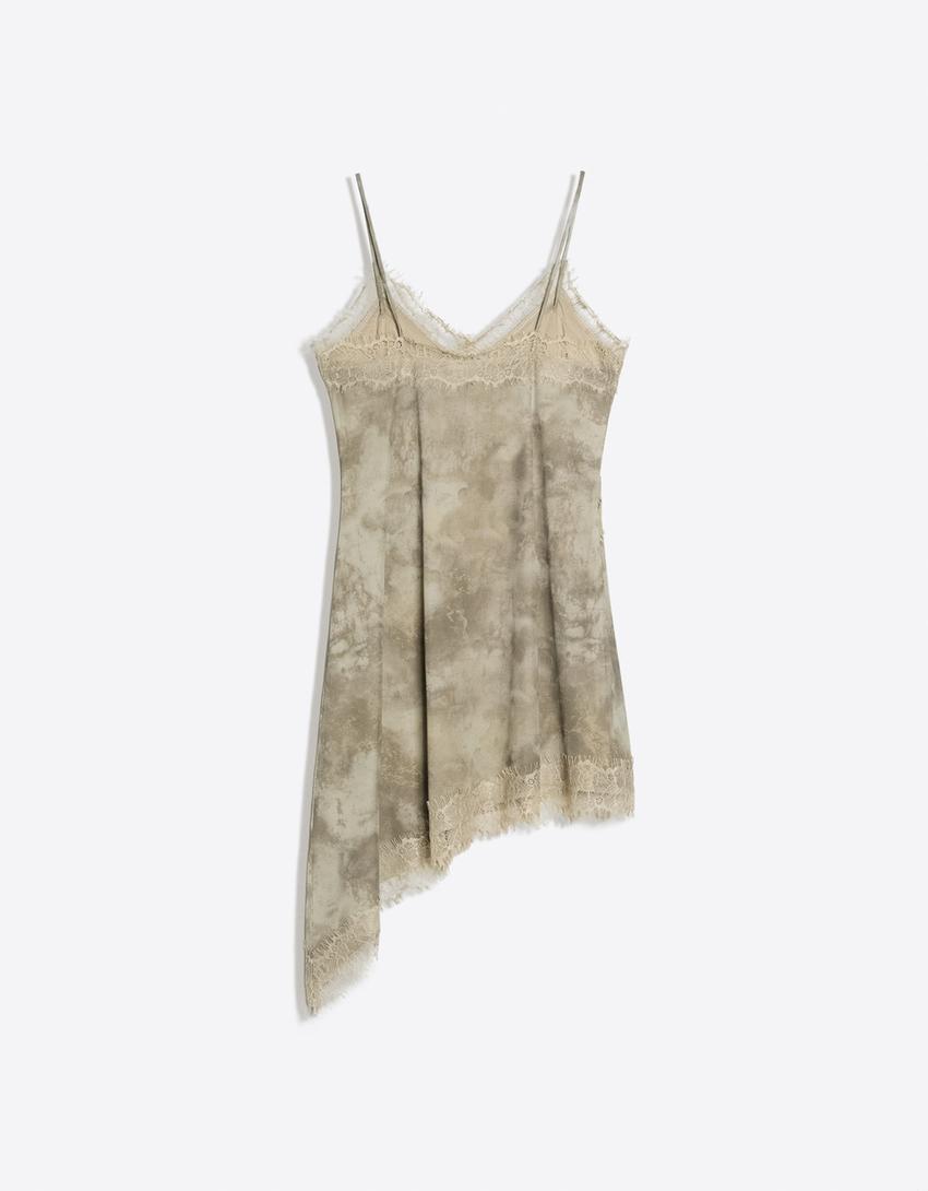 Rochie mini tul dantelă-Kaki