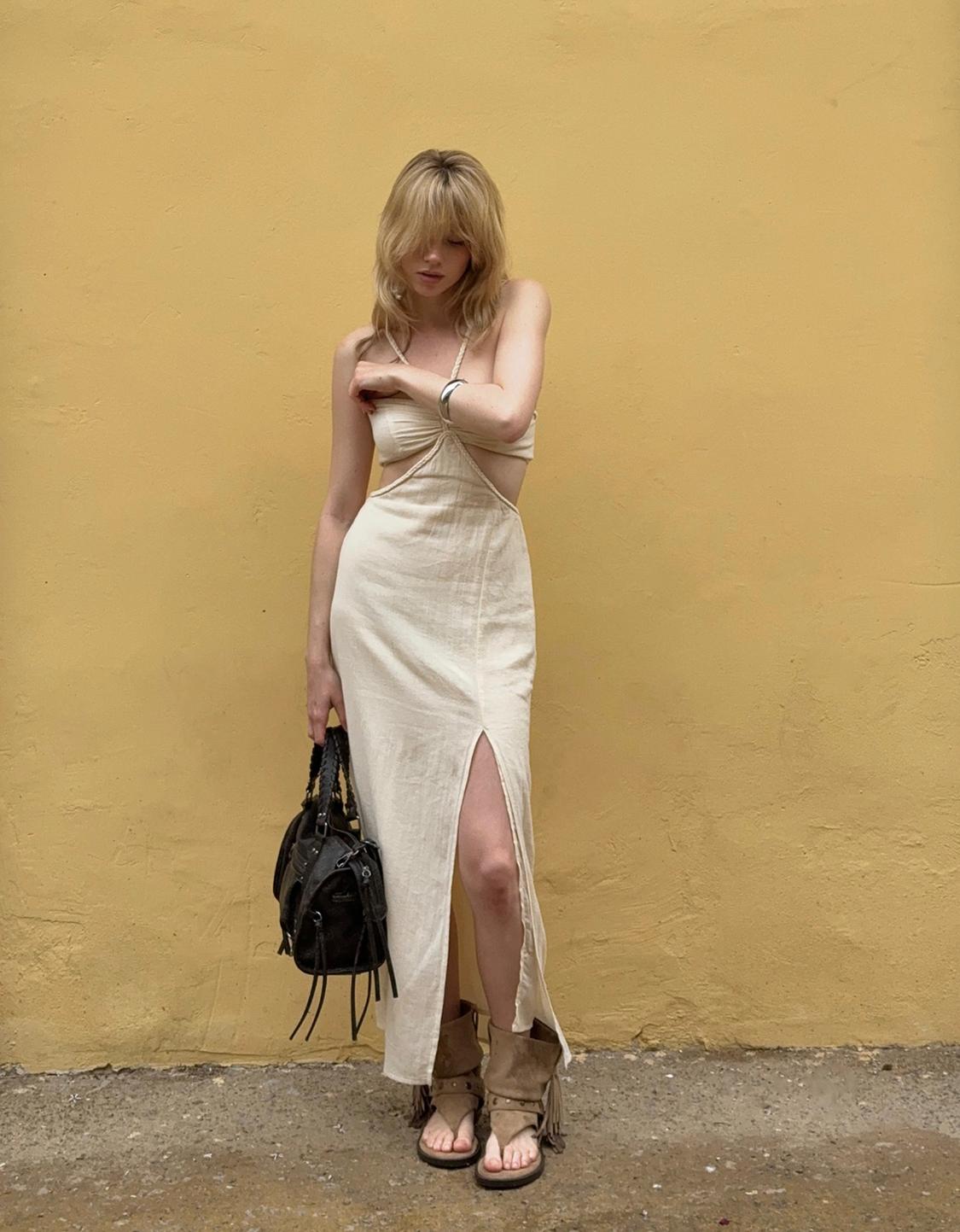 Rustic cut-out midi dress