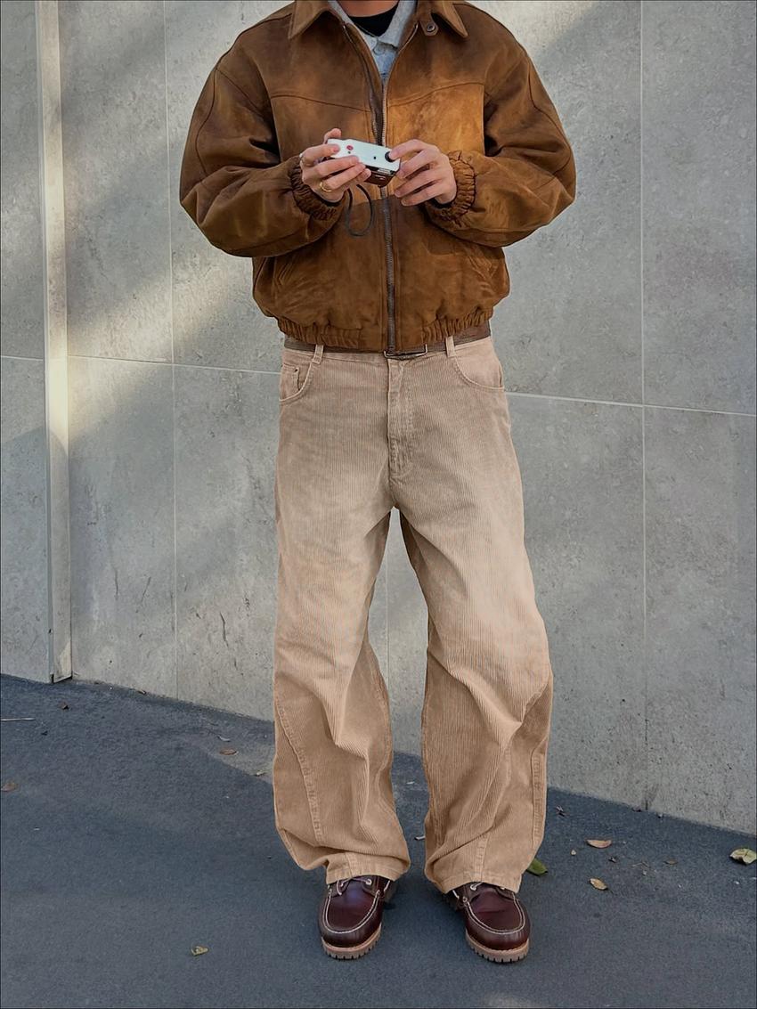 Super baggy corduroy trousers-Sand