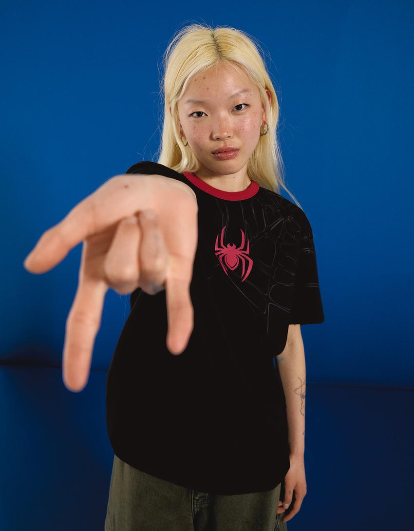 T-shirt contrastant imprimé SPIDERMAN-Noir