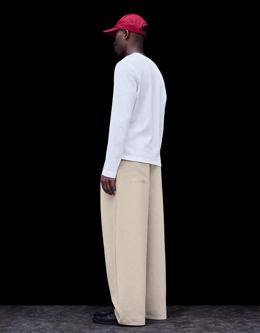 Super baggy tailored fit trousers-Stone
