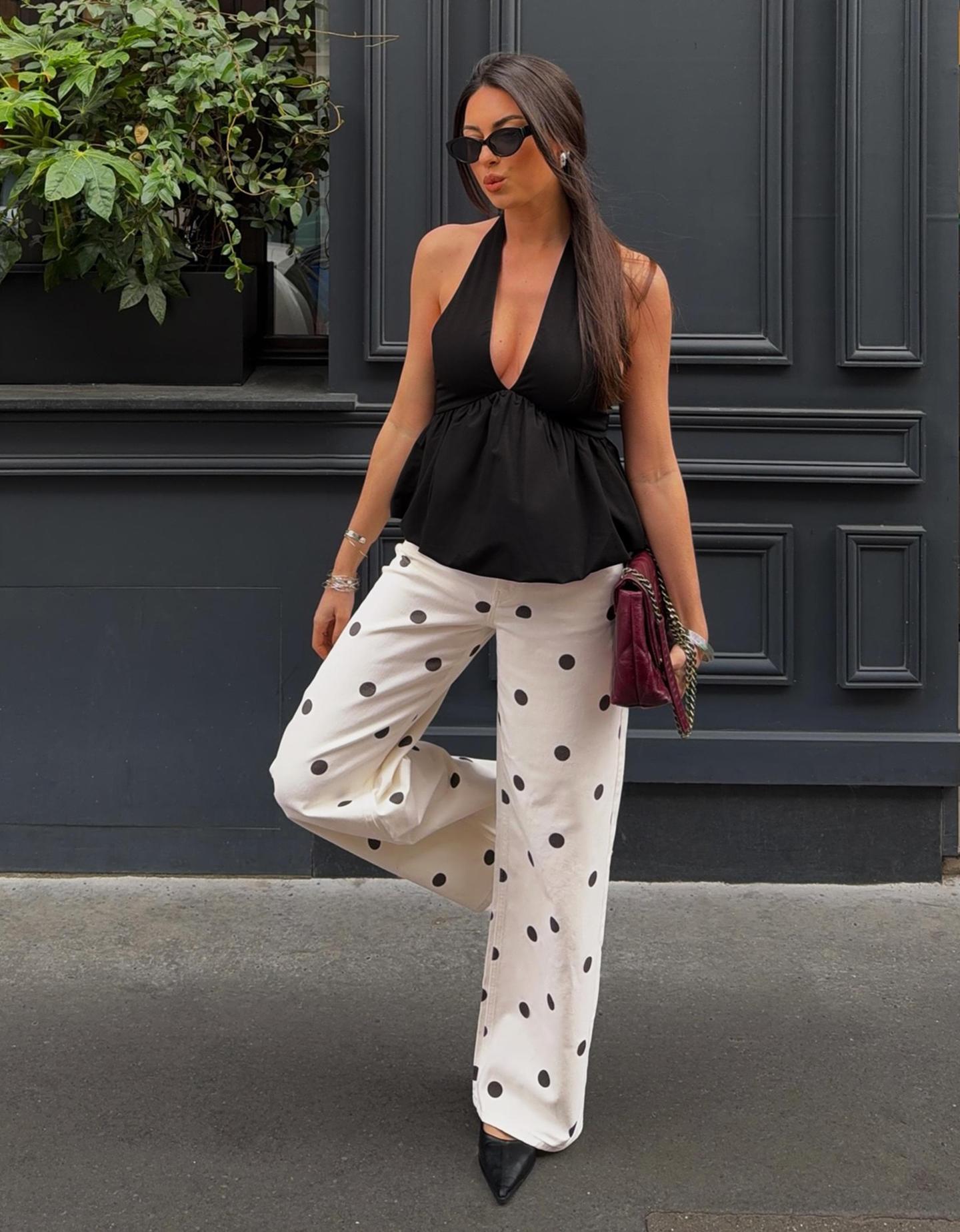 Bershka top halter z efektem balonowego kroju czarny