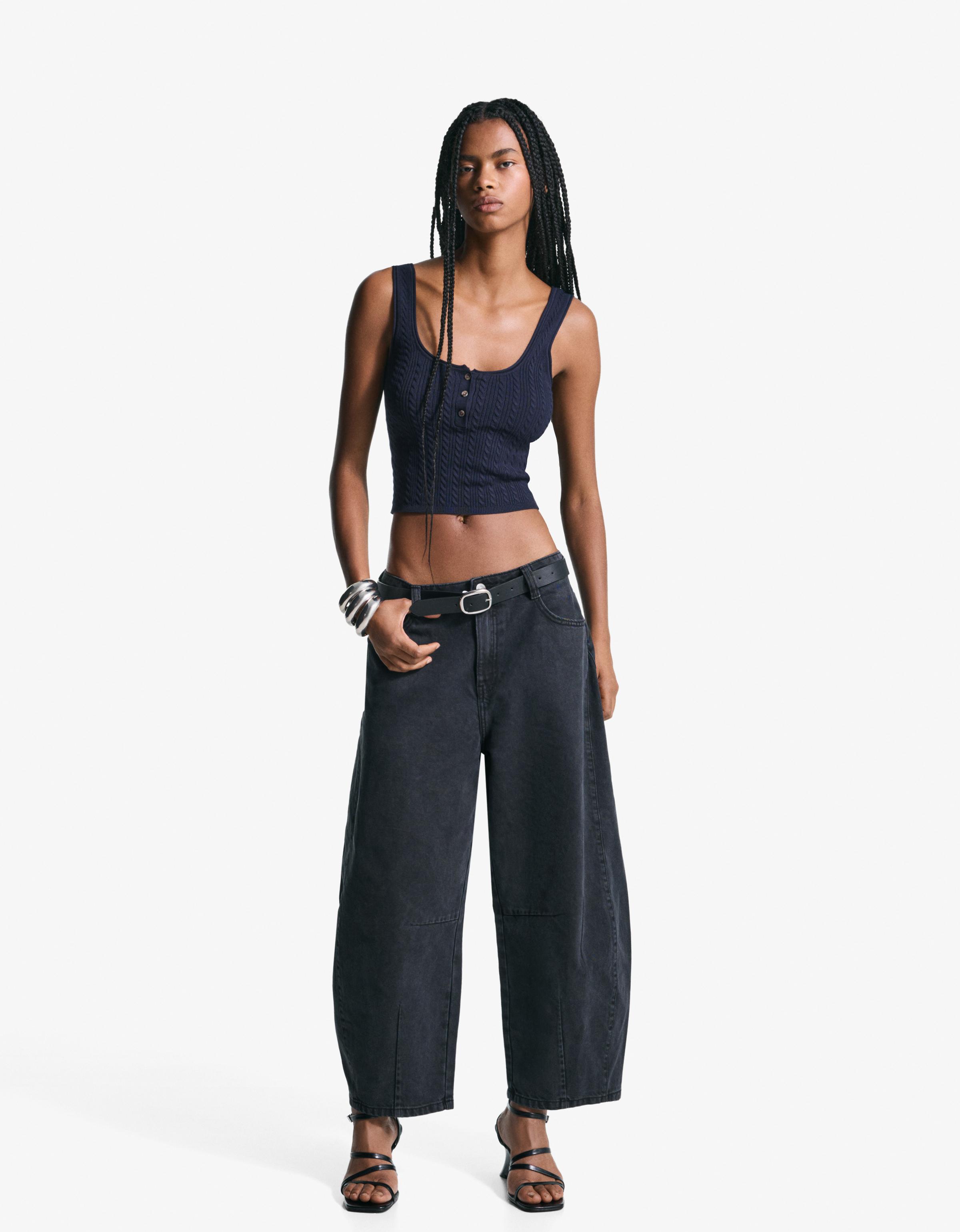 Bershka Geflochtenes Trägertop Damen S Blau