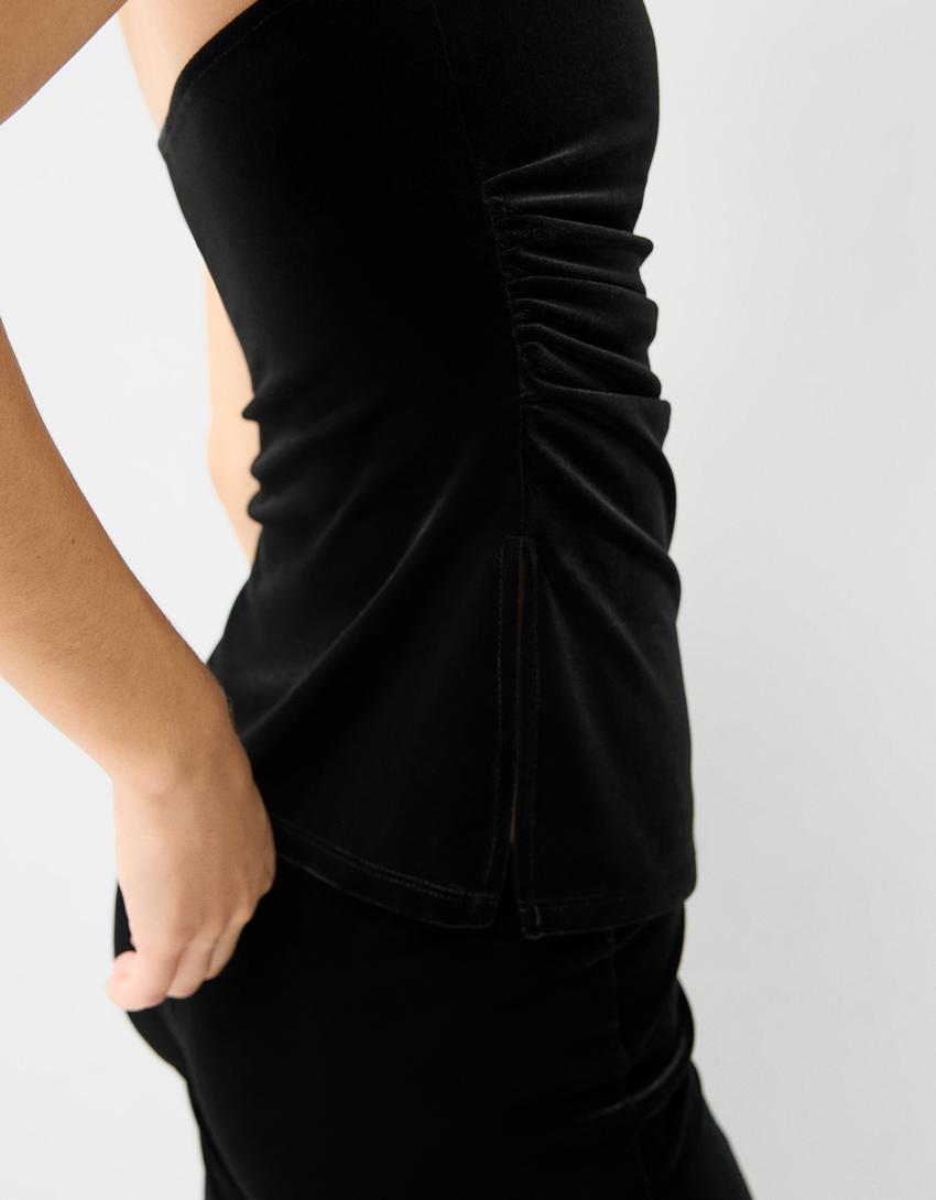 Top bandeau frunces velvet-Negro-4