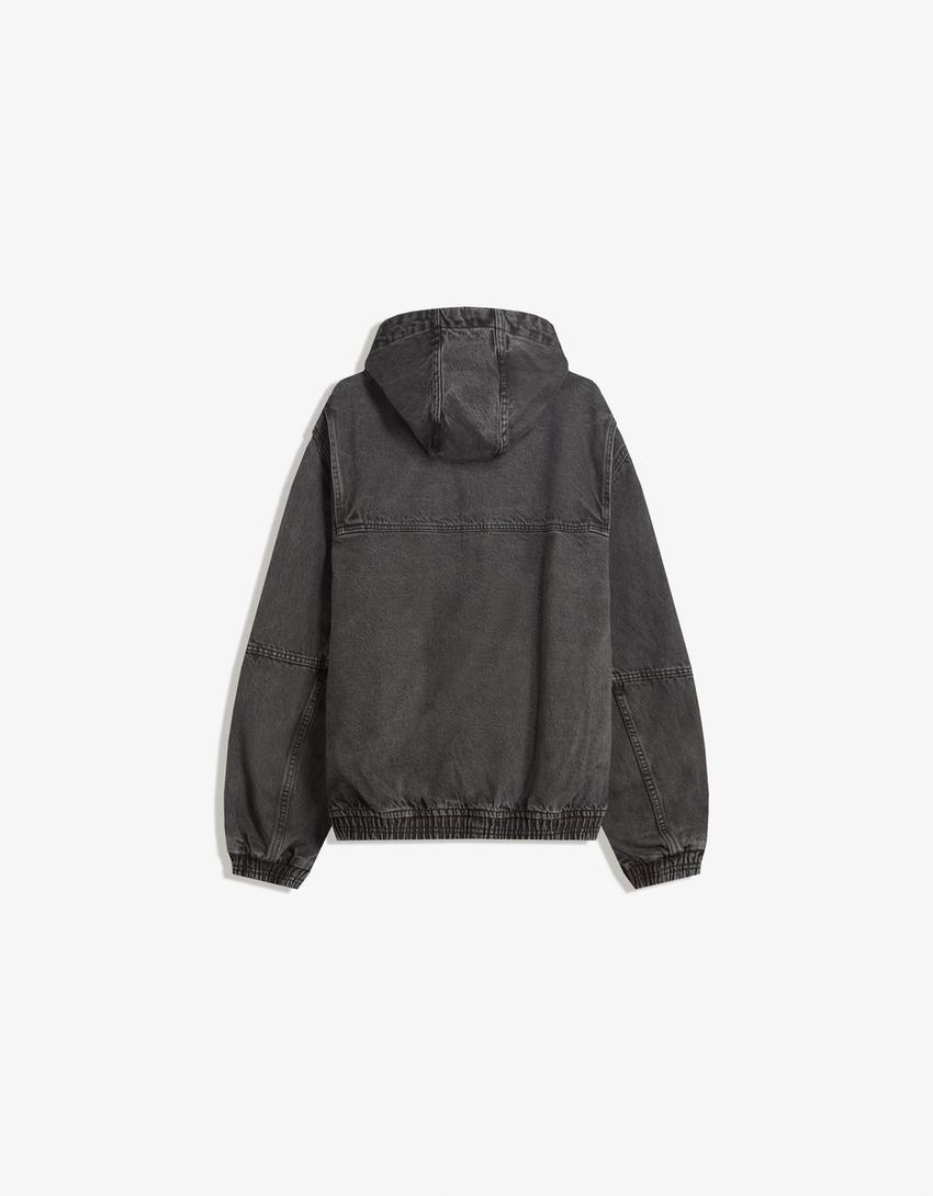 Cazadora capucha efecto lavado-Negro