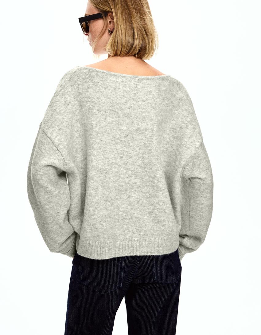 Soft touch V-neck sweater-Grey
