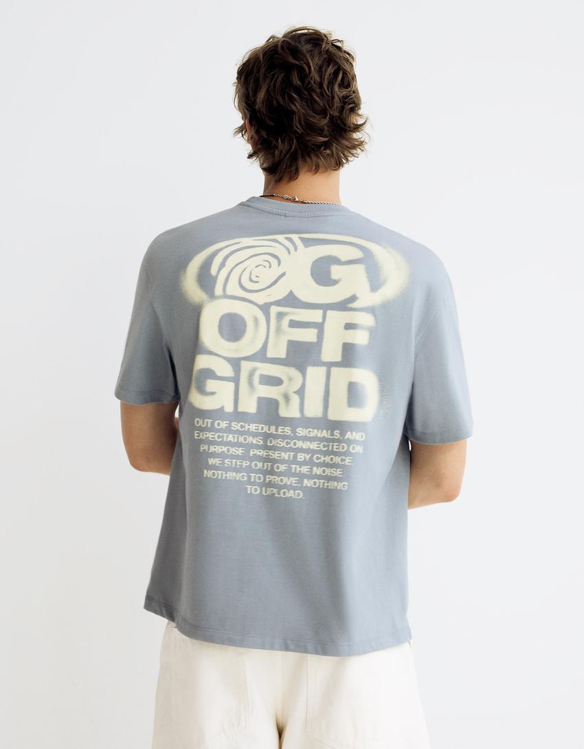 T-shirt manches courtes imprimé-Gris