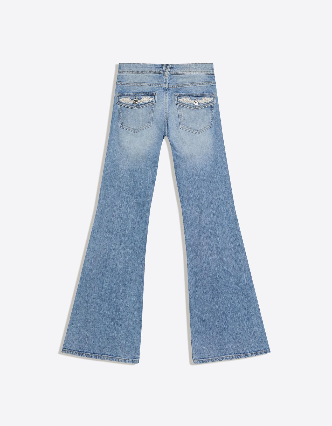 Low-rise embroidered flared jeans — Light blue