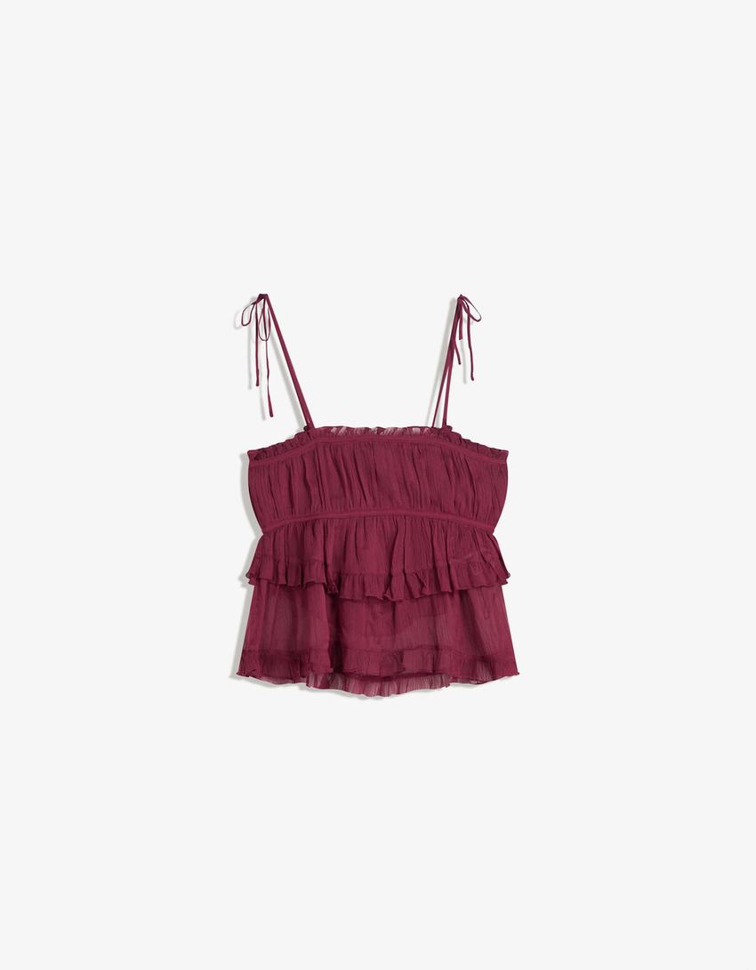 Rustieke top met bandjes en studs-Granaat