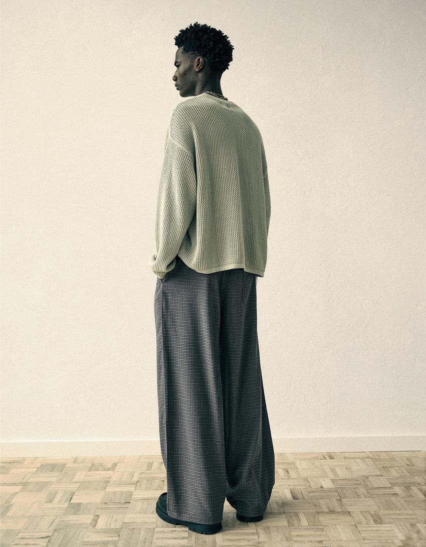 Pantaloni baggy a quadri-Grigio mélange