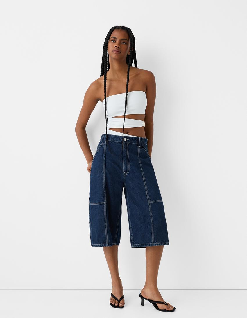 Calções bermuda denim baggy carpinteiro-Azul lavado-4