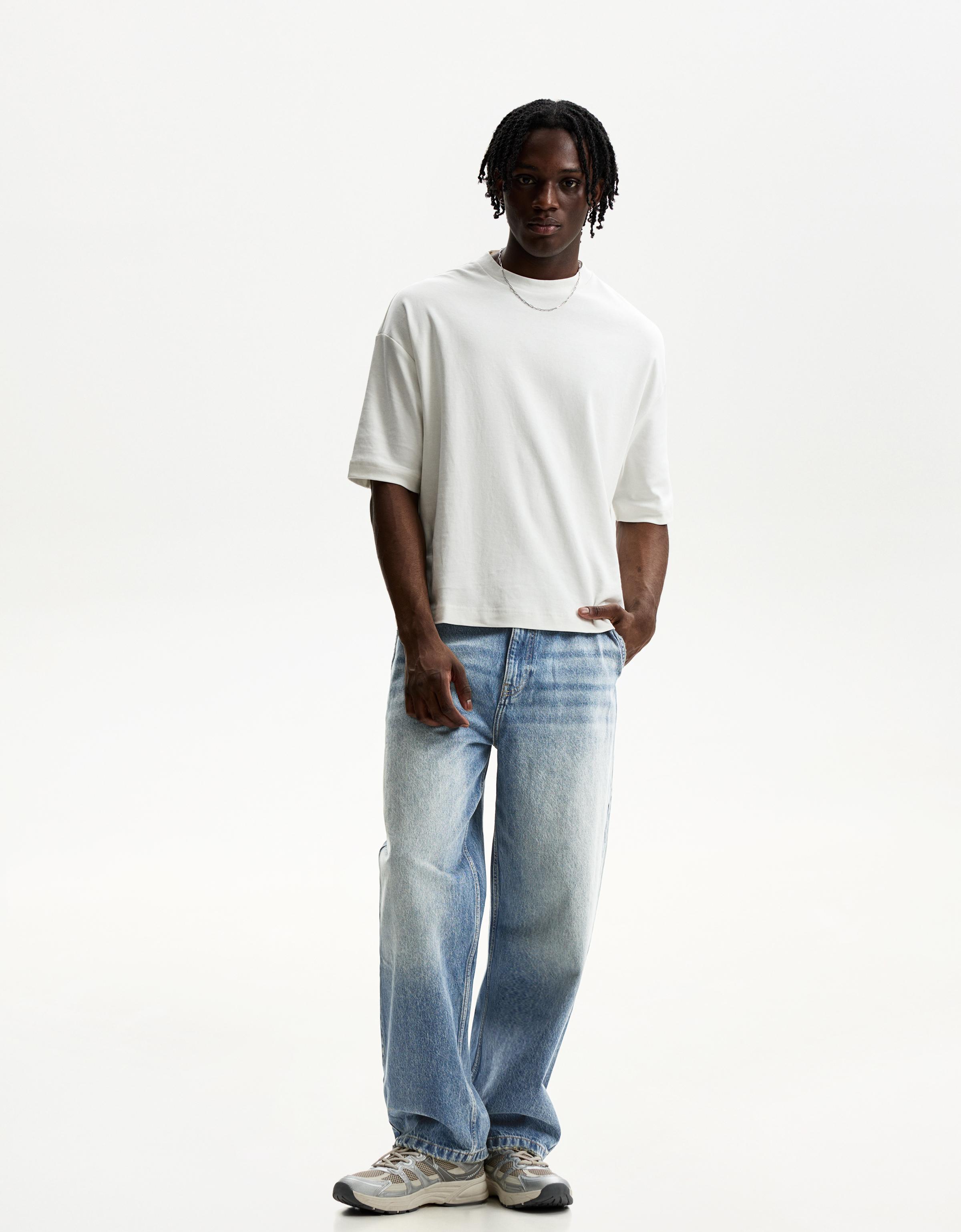 Bershka Skaterjeans Mit Weitem Bein Herren 46 Ausgewaschenes Blau