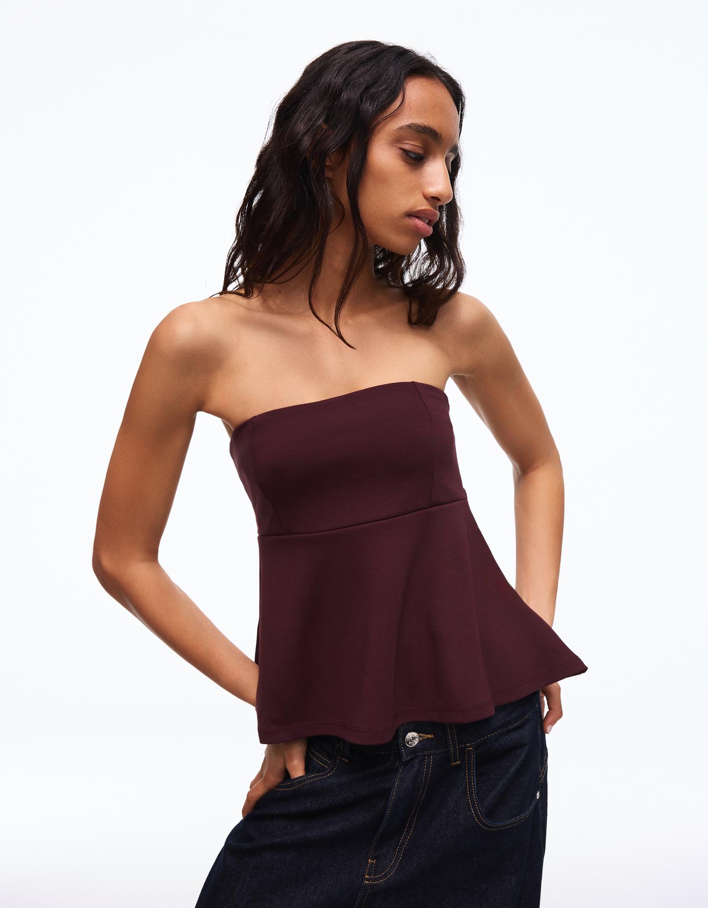 Bershka top bandeau z baskinką fioletowy