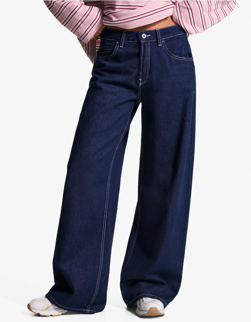 Blugi wide leg-Bleumarin