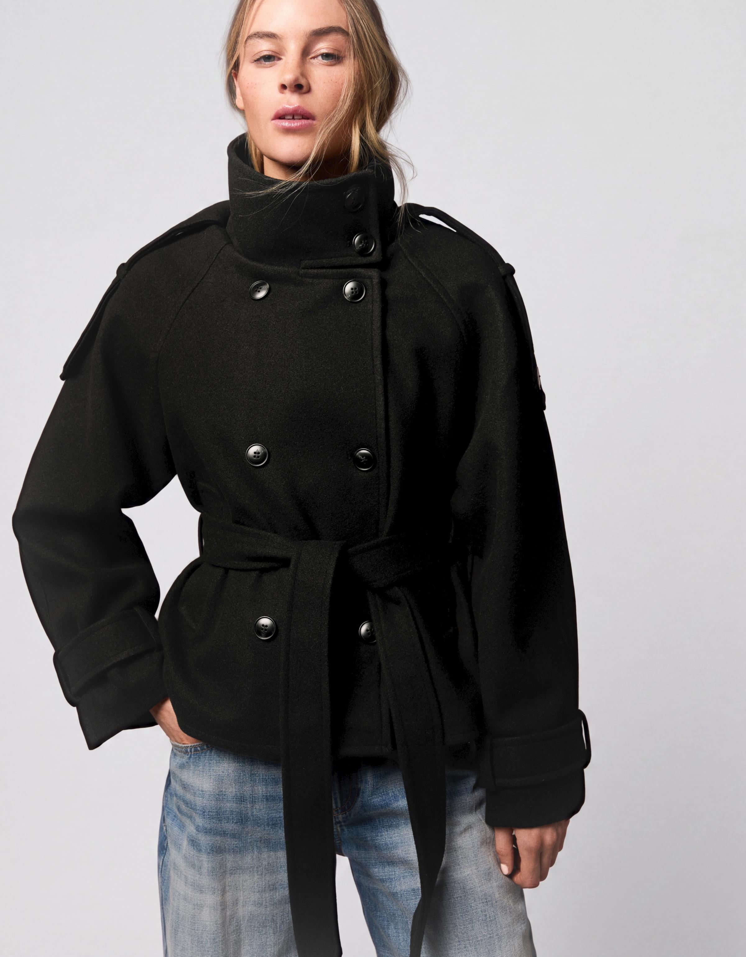 Funnel neck trench jacket — Black