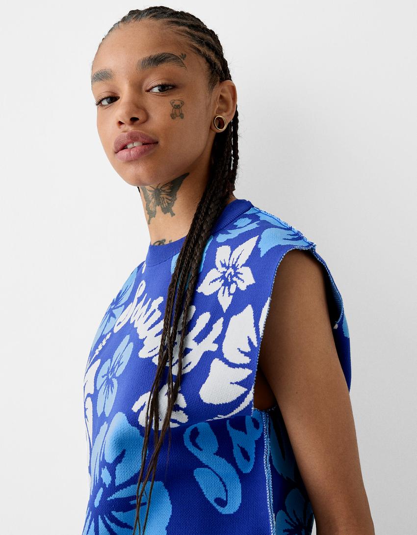 Gilet sans manches BERSSSHKA X SSSTUFFF amovible fleurs-Bleu-1