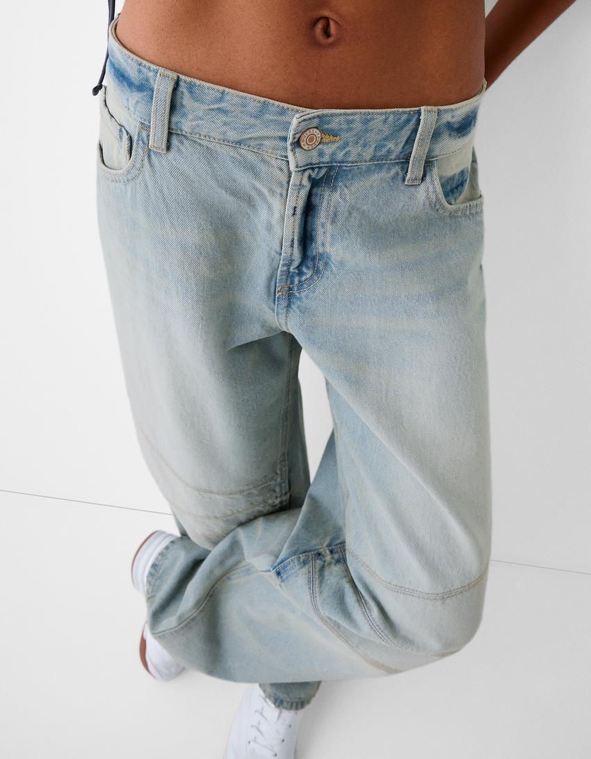 بنطال جينز بقصّة واسعة وخصر منخفض وخياطات-أزرق فاتح-3