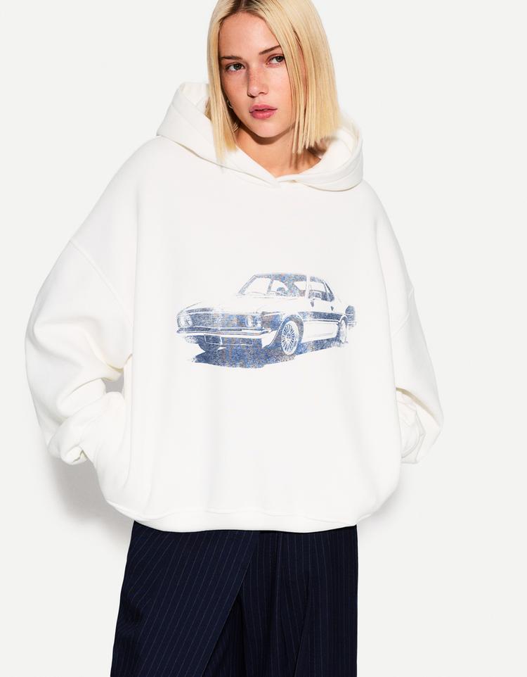 Desenli kapüşonlu sweatshirt