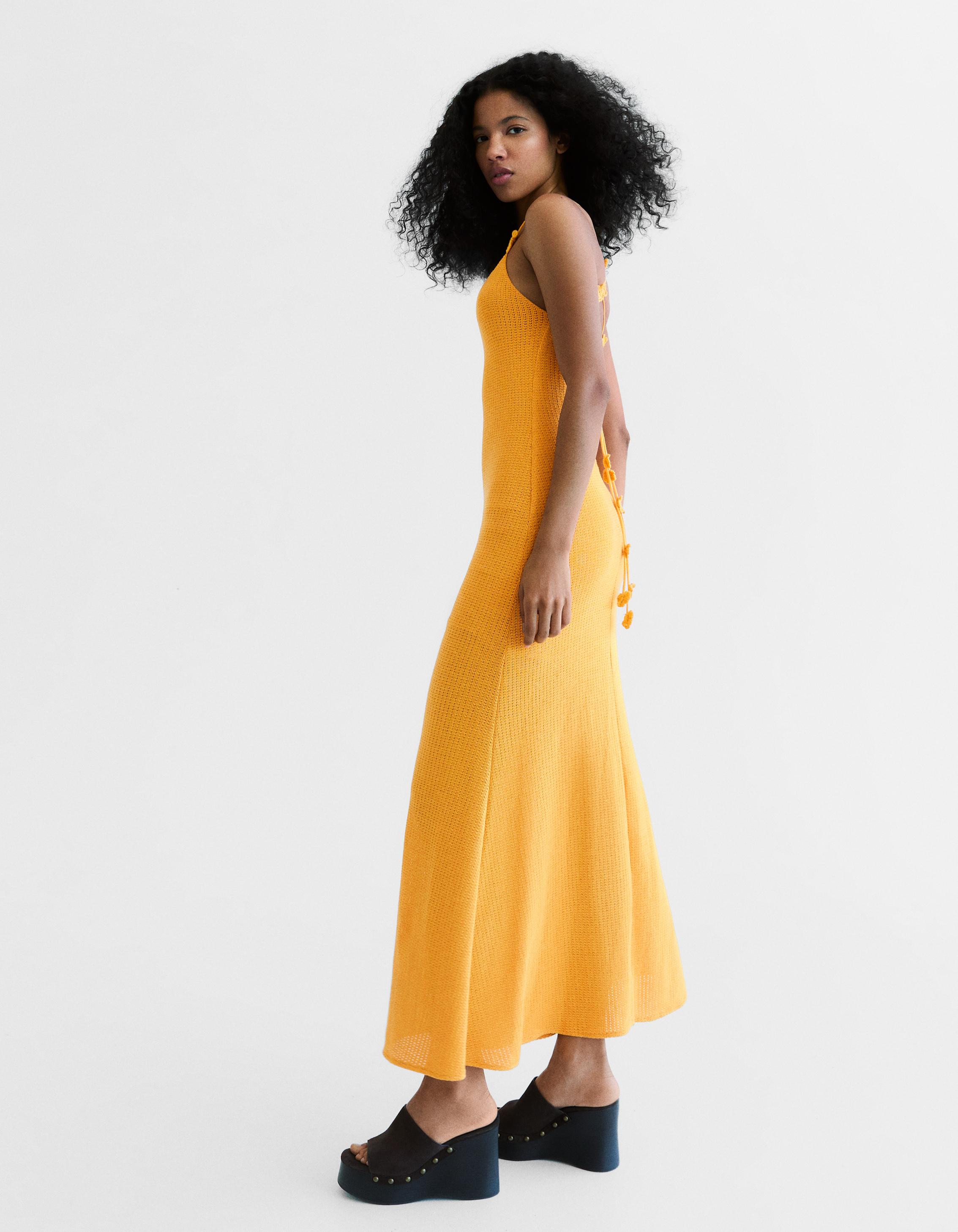Rustic crochet midi dress — Yellow