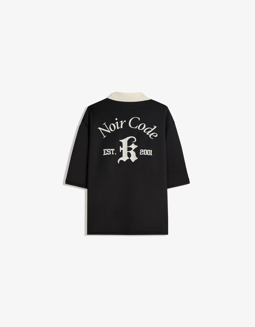 Embroidered short sleeve boxy fit shirt-Black-1