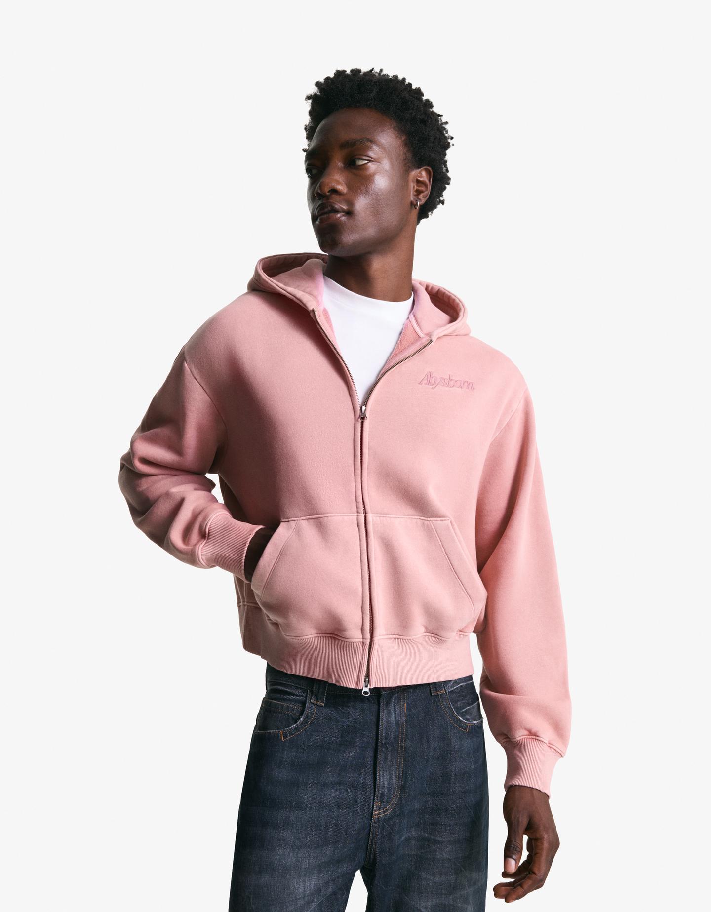 Bershka krótka bluza z suwakiem i haftem różowy