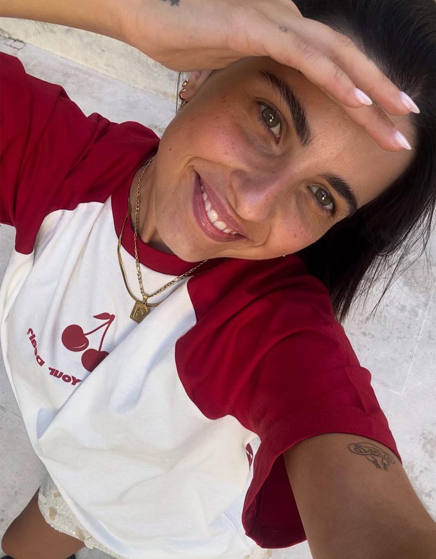 T-shirt à manches courtes imprimé-Rouge