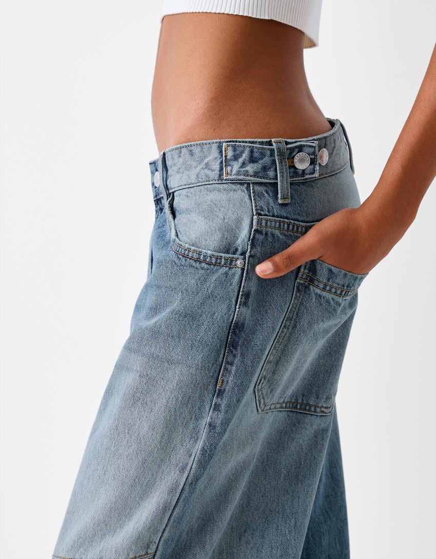 Low-waist balloon fit jeans with seams-Light blue-5