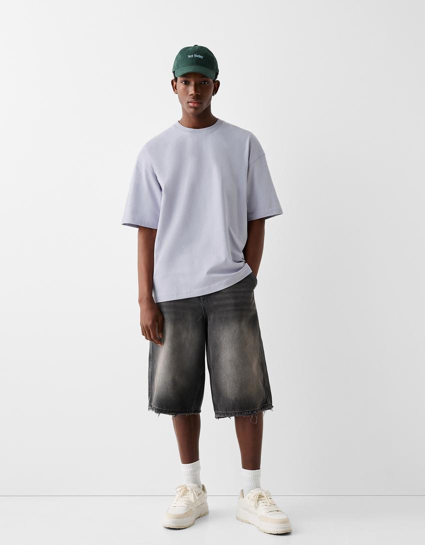 Блуза оувърсайз с къс ръкав-Виолетово-3