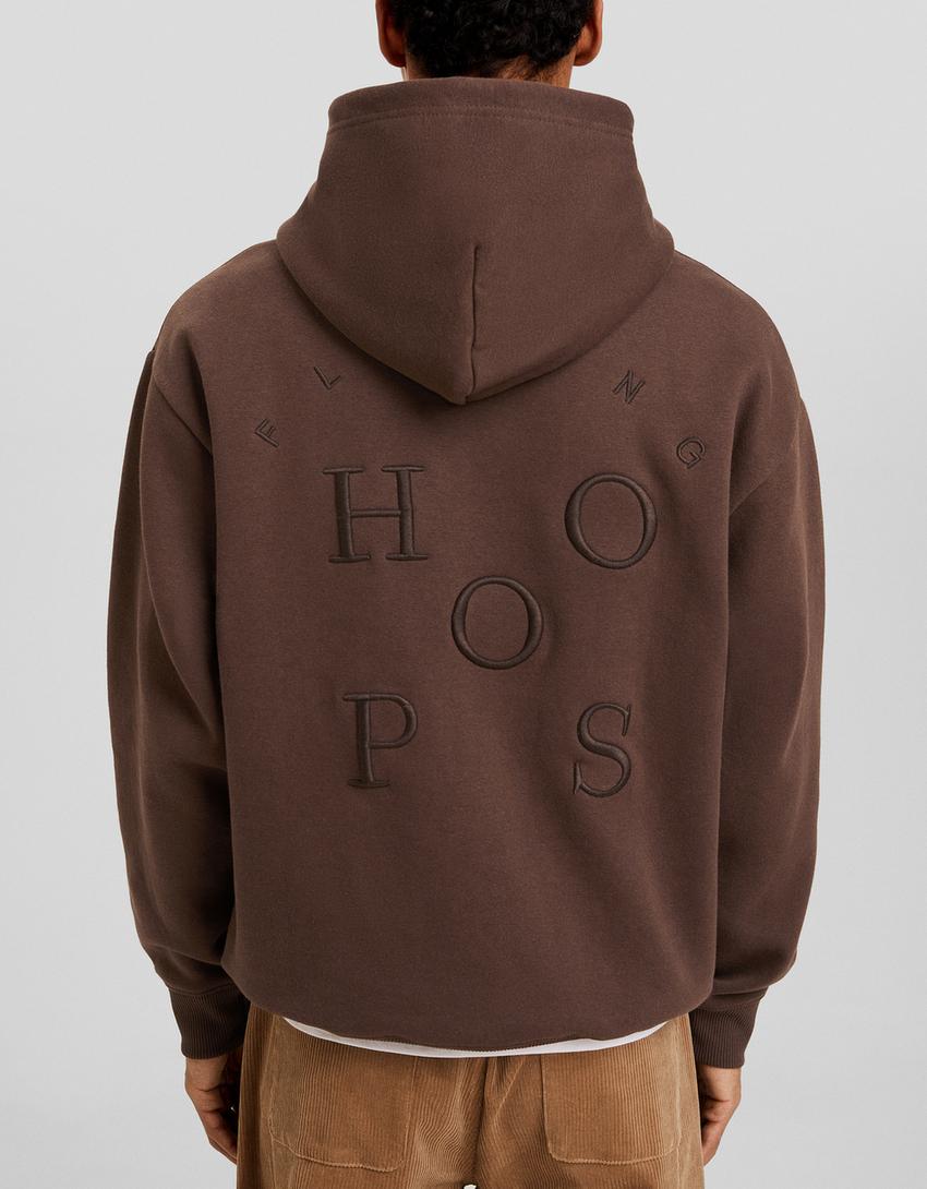 Sweatshirt com capuz e bordado-Marrom-2