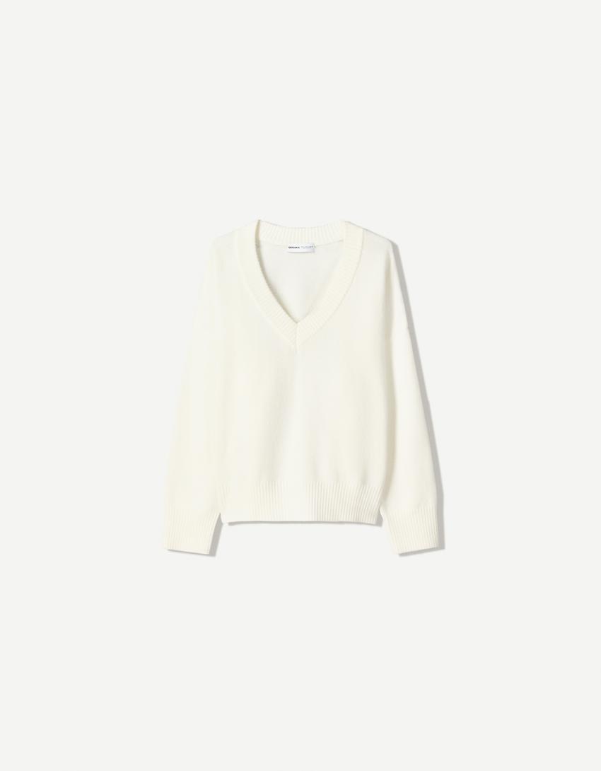 Jersey cuello pico oversize-Crudo-3