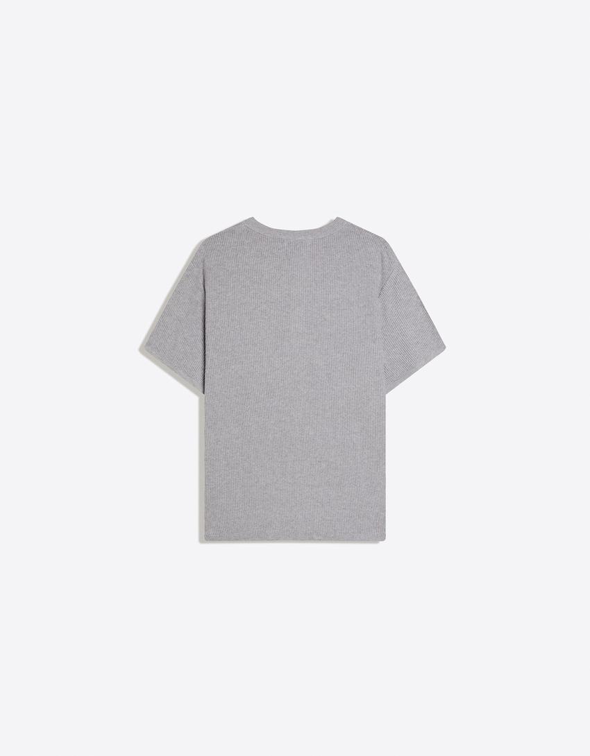 T-shirt manches courtes col tunisien-Gris