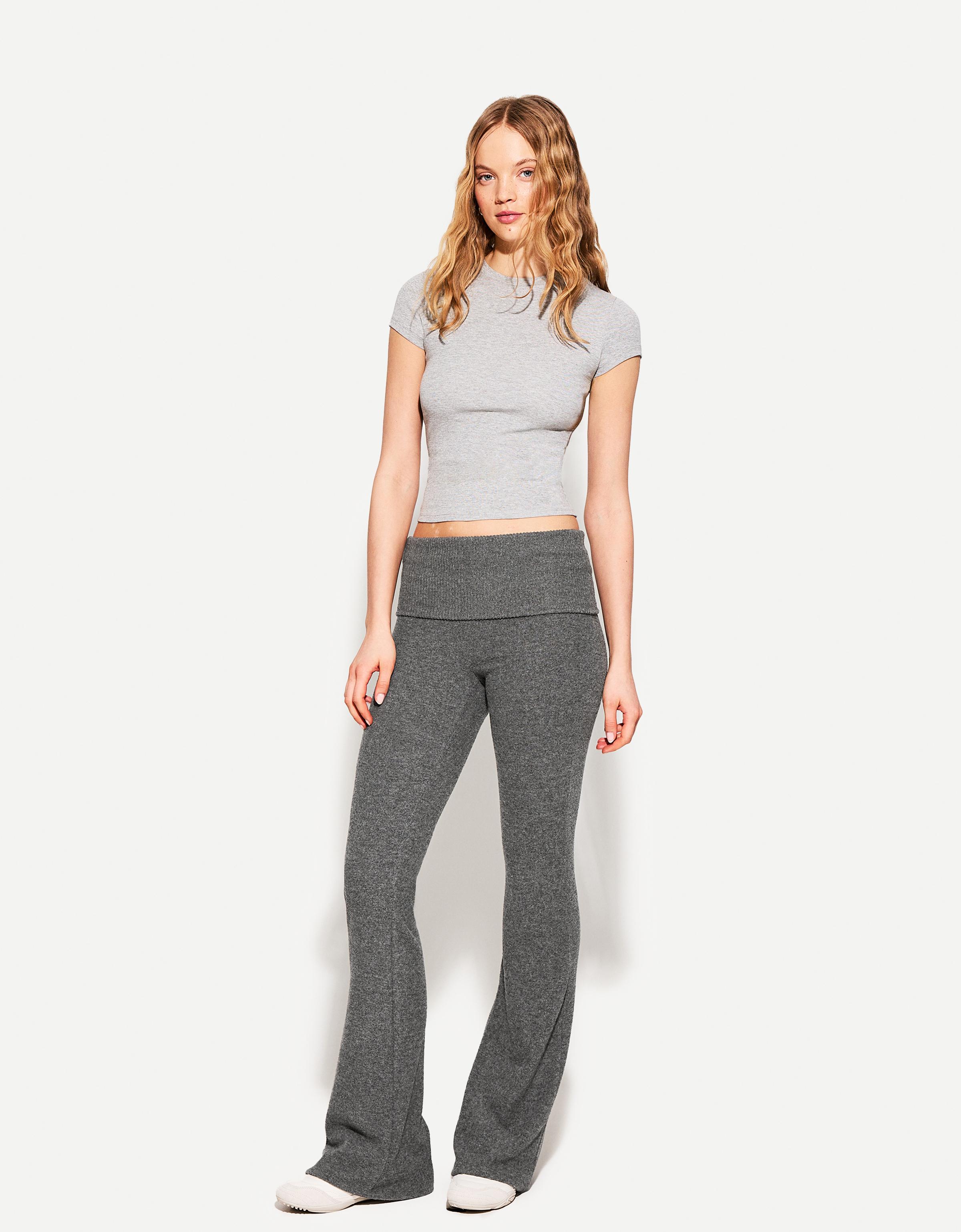 Flared pants with fold-over waist - Pants - BSK Teen | Bershka