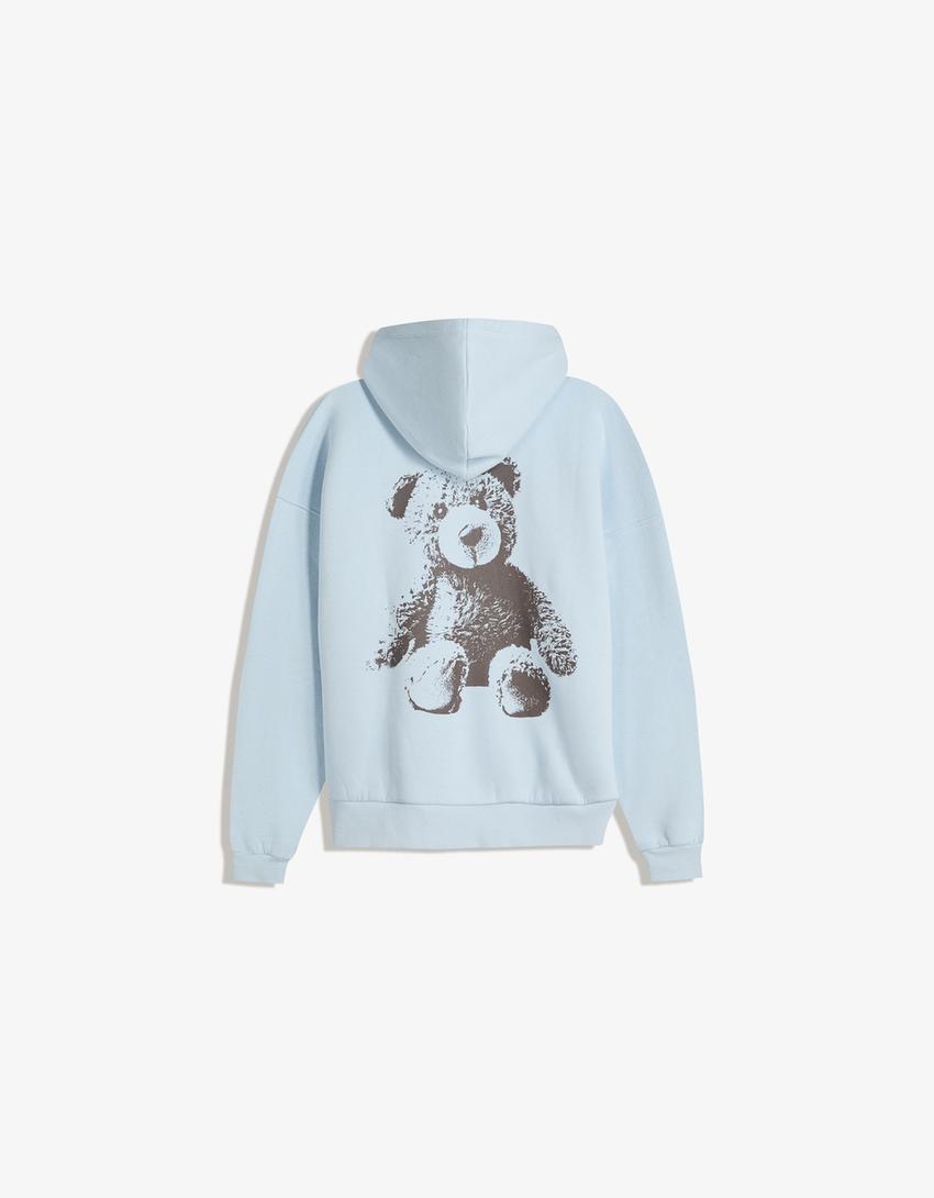 Sweat capuche imprimé-Bleu clair-4