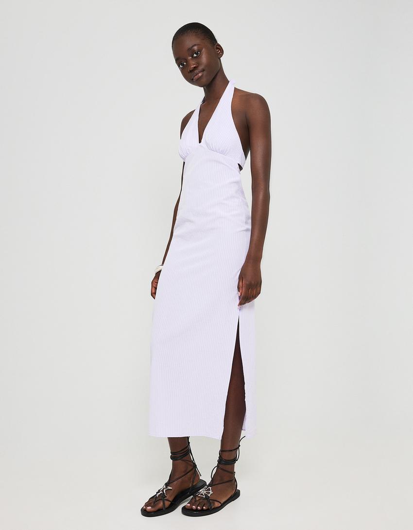 Robe midi encolure américaine-Violet-0