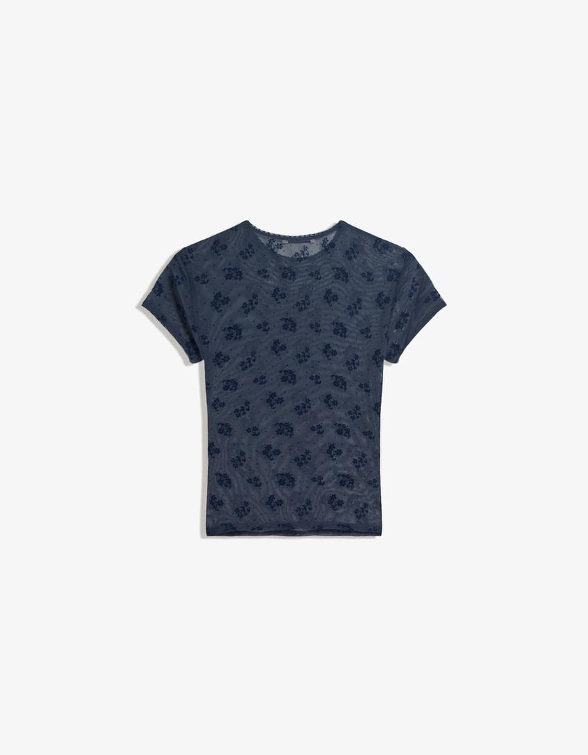 T-Shirt mit Tüll-Print-Marinenblau-1