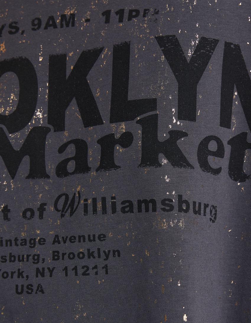 Short sleeve oversize T-shirt with metallic print-Dark grey-5